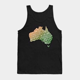 Colorful mandala art map of Australia with text in green and orange Tank Top